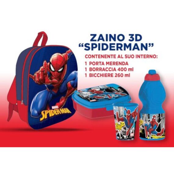 ZAINO 3D SPIDER MAN CON KIT ACCASSORI PRANZO