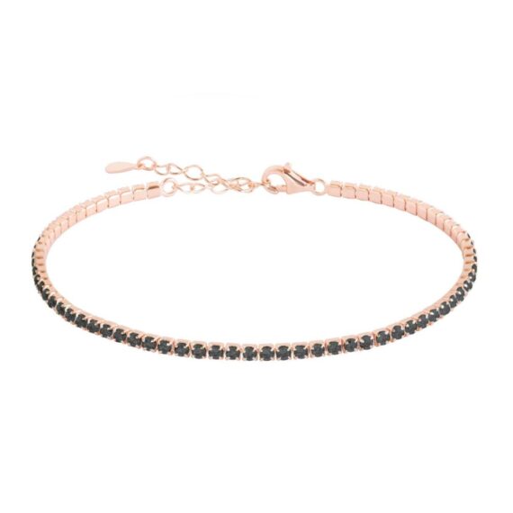 BRACCIALE TENNIS ARGENTO 925 - NERO/ORO ROSA