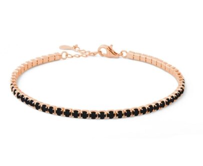 BRACCIALE TENNIS ARGENTO 925 - NERO/ORO ROSA