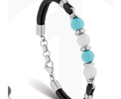 BRACCIALE CON PIETRE NATURALI - NERO/CELESTE