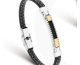 BRACCIALE IN ACCIAIO E PELLE - NERO