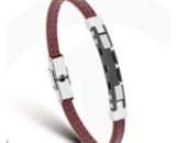 BRACCIALE IN ACCIAIO E PELLE - ROSSO