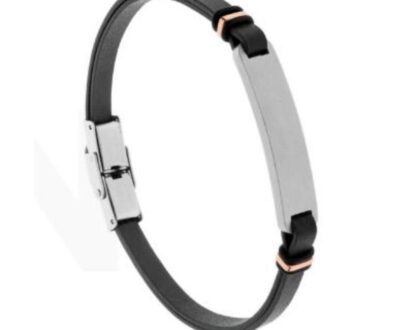 BRACCIALE IN ACCIAIO E PELLE - NERO