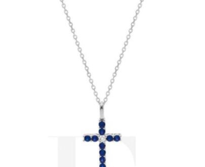GIROCOLLO CROCE CON PUNTI LUCE - ARGENTO 925 - ARGENTO/BLU
