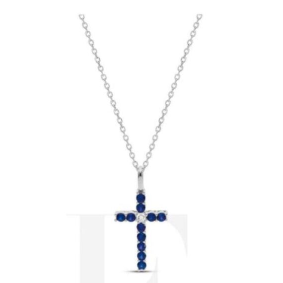 GIROCOLLO CROCE CON PUNTI LUCE - ARGENTO 925 - ARGENTO/BLU