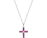 GIROCOLLO CROCE CON PUNTI LUCE - ARGENTO 925 - ARGENTO/ROSA