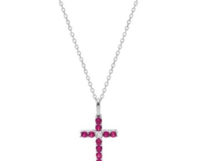 GIROCOLLO CROCE CON PUNTI LUCE - ARGENTO 925 - ARGENTO/ROSA