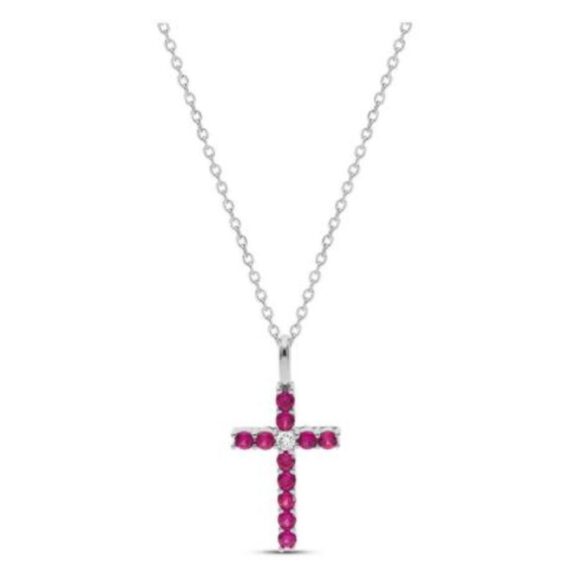 GIROCOLLO CROCE CON PUNTI LUCE - ARGENTO 925 - ARGENTO/ROSA