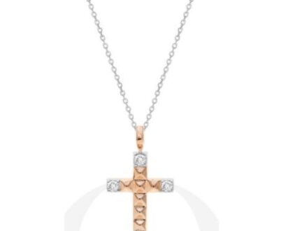 GIROCOLLO CROCE CON PUNTI LUCE - ARGENTO 925 - ORO ROSA